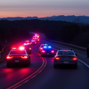 Mulholland Drive road los angeles, blocked by police cars due to los angeles crime rate