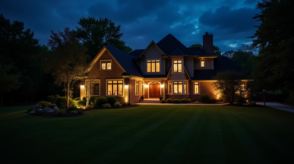 lighted yard at night