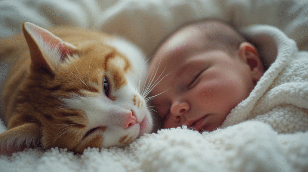 cat and baby sleeping