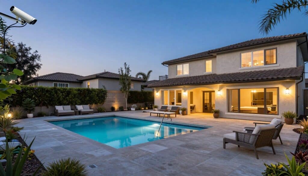 Backyard security camera protecting outdoor living space