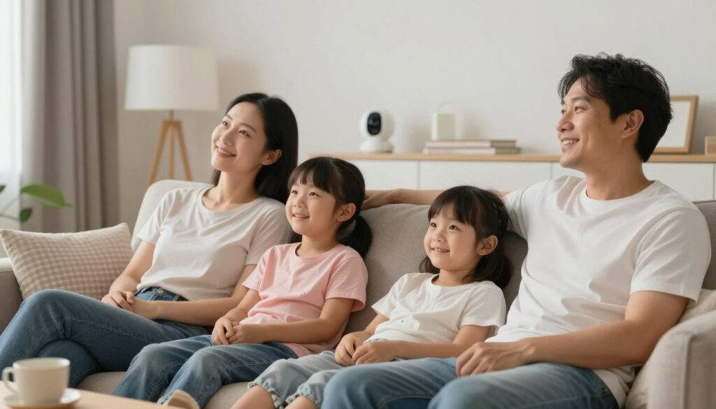 Family feeling secure with home security system