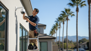 Professional security camera installation on apartment building  in Riverside California home