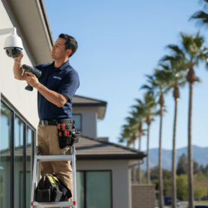 Professional security camera installation on apartment building  in Riverside California home