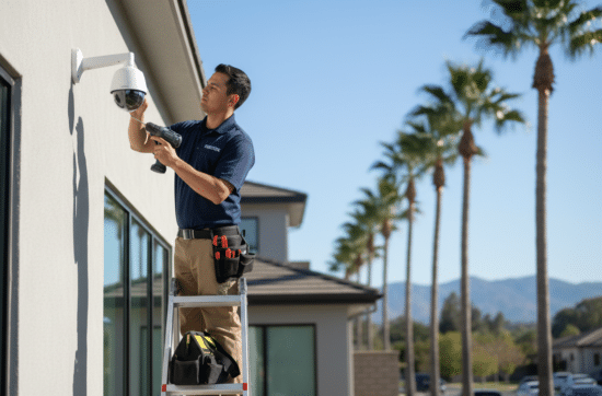 Professional security camera installation on apartment building  in Riverside California home