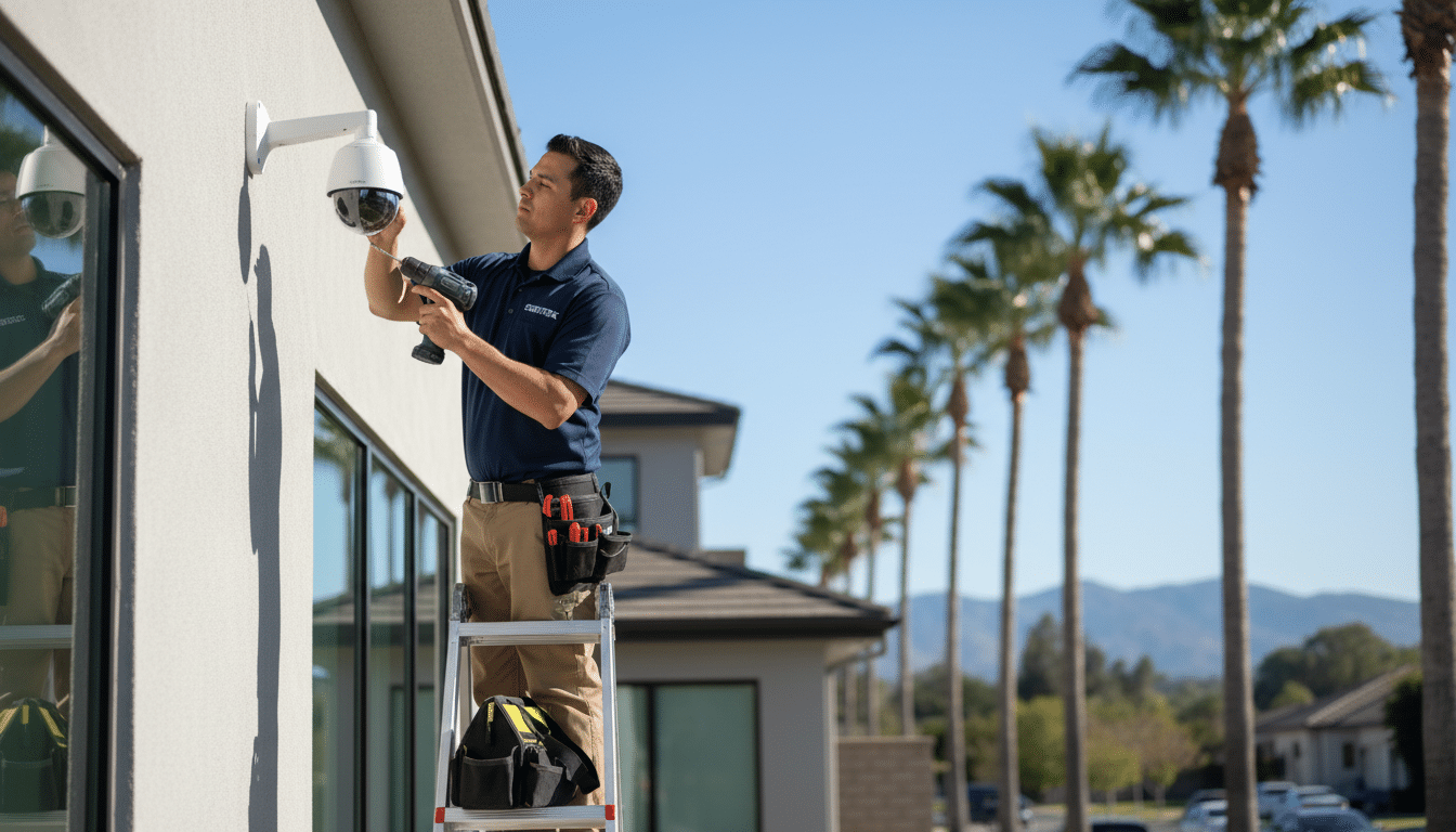Professional security camera installation on apartment building  in Riverside California home