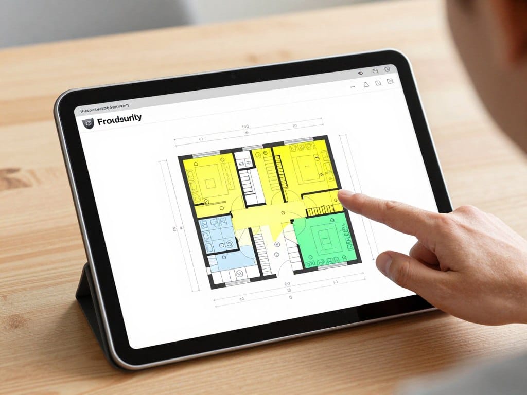 Property layout diagram with camera placement plan