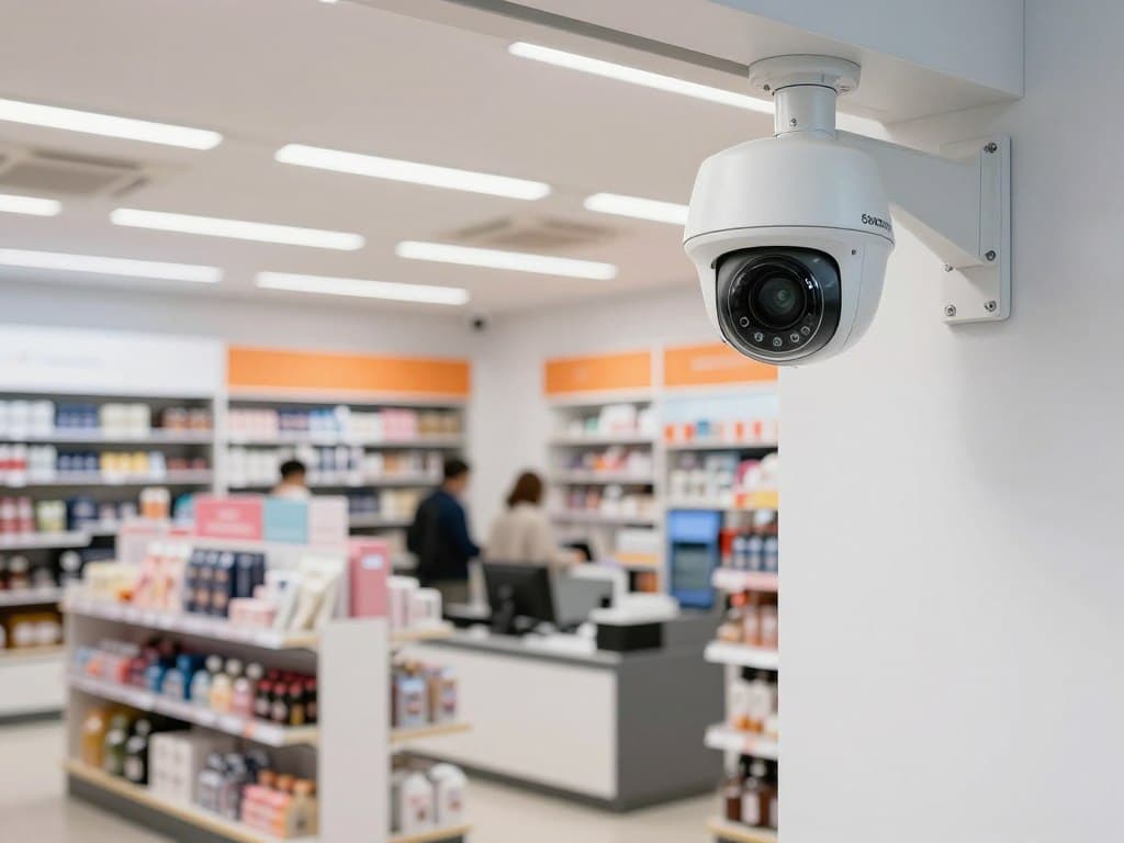 Retail store interior with security camera coverage
