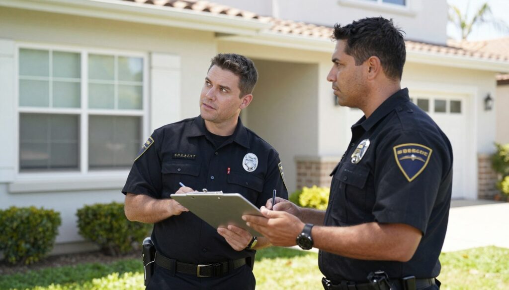 Security installation team conducting property assessment in Riverside
